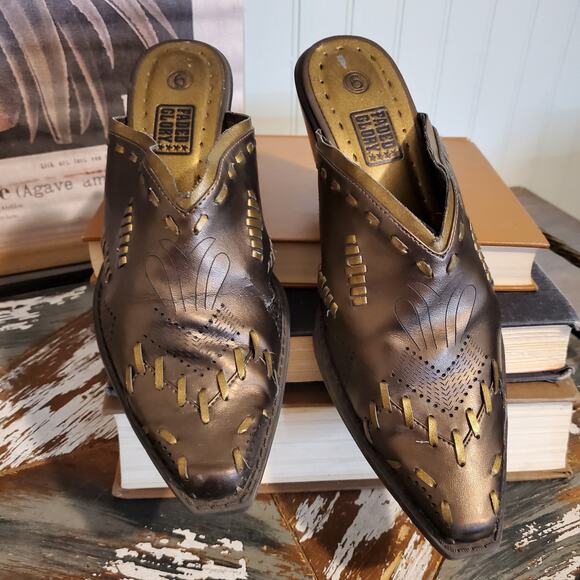 Faded Glory Heeled Mule Booties Bronze Metallic Cowgirl Western Vintage - Picture 10 of 11